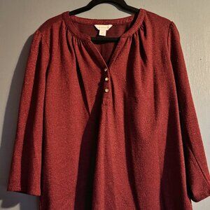 NWT Liz Claiborne Deep Red with Black shimmer shirt.